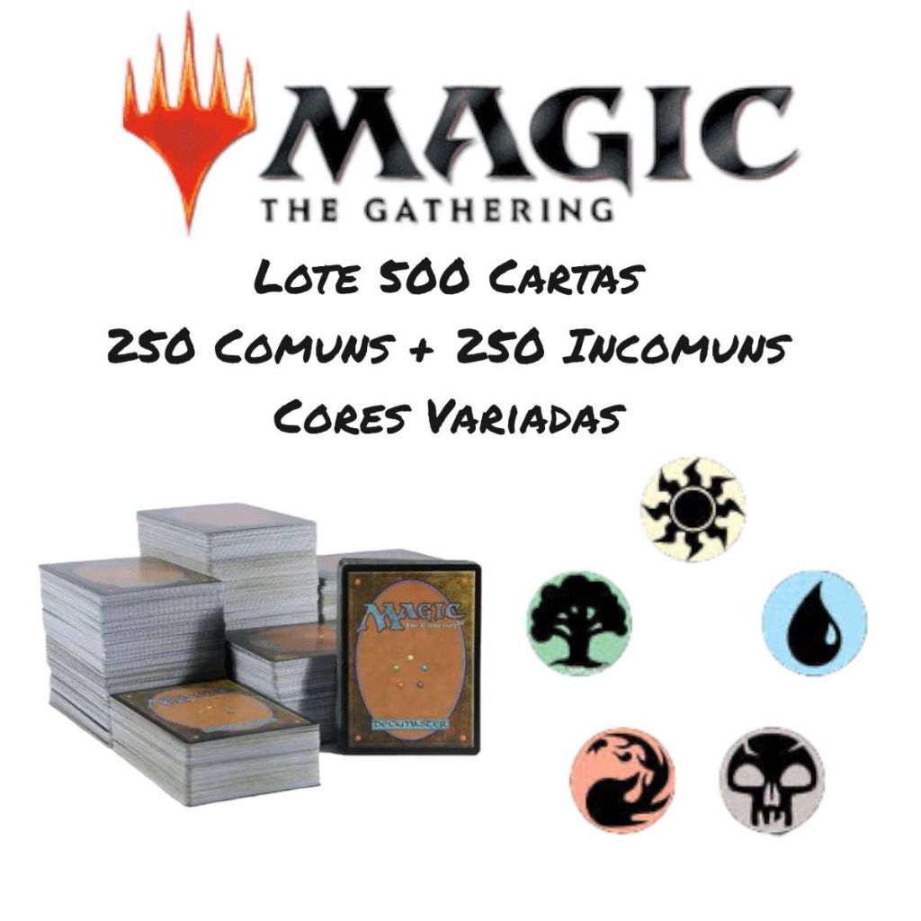 Lote Cartas Magic Com 200 Cartas, 100 Comuns + 100 Incomuns cores variadas MTG