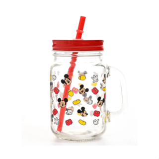 Caneca de vidro com canudo Mickey 500ml Caneca de vidro com Tampa Mickey Mouse 500ml