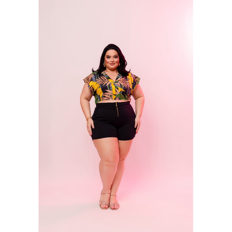 Conjunto Shorts Curto Cropped Top Plus Size Verão 44 Á 54