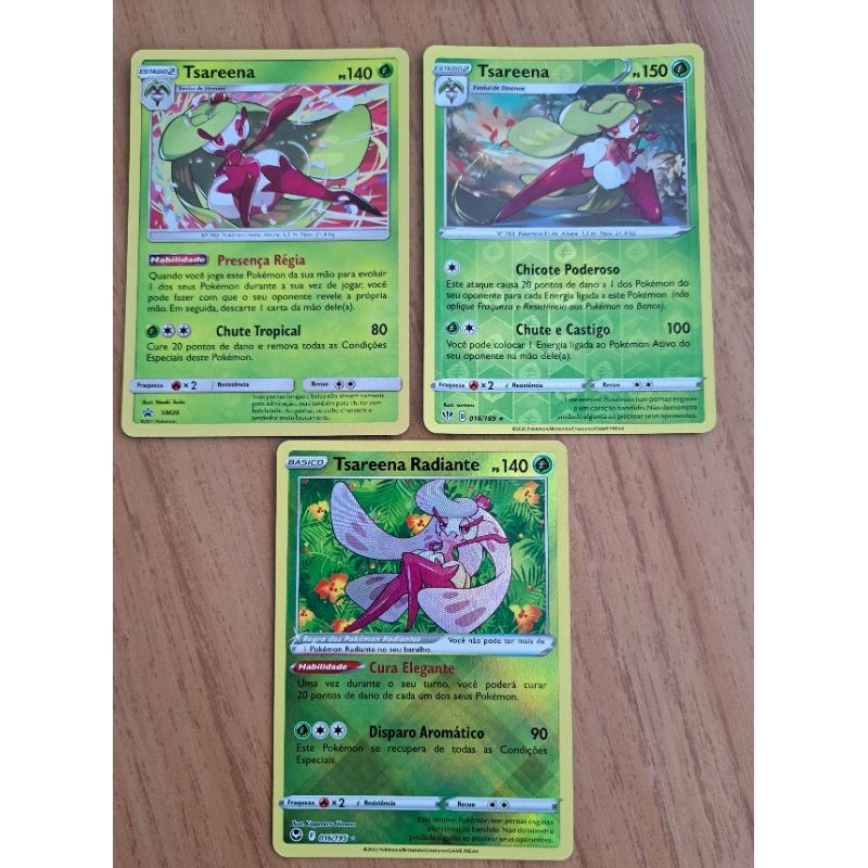 Kit Pokémon Tsareena Radiante com 3 cartas originais e novas