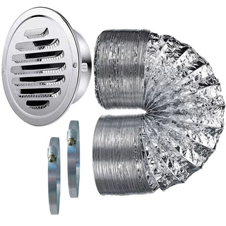 Veneziana Grade 100mm em Aço Inox com Tubo Duto Para Saída Ar Quente Secadora Exaustor Depurador Trailer Motor Home