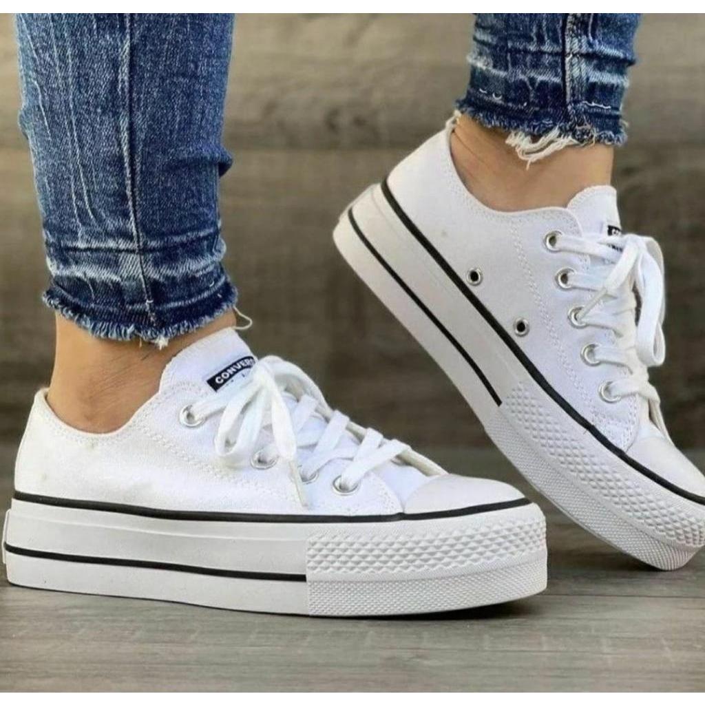 Tenis plataforma all star feminino sola alta branco couro | Shopee Brasil