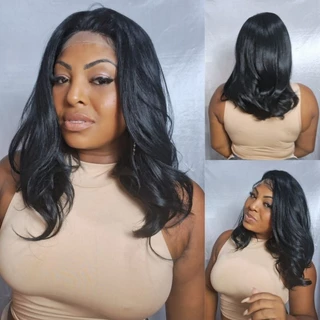 Cabelo Lace frontal repartição livre Preto Natural idêntico ao humano