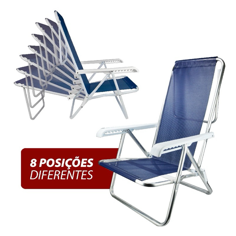 Cadeira de Praia de Alumínio 8 Posições Piscina Dobrável Retrátil - Mor