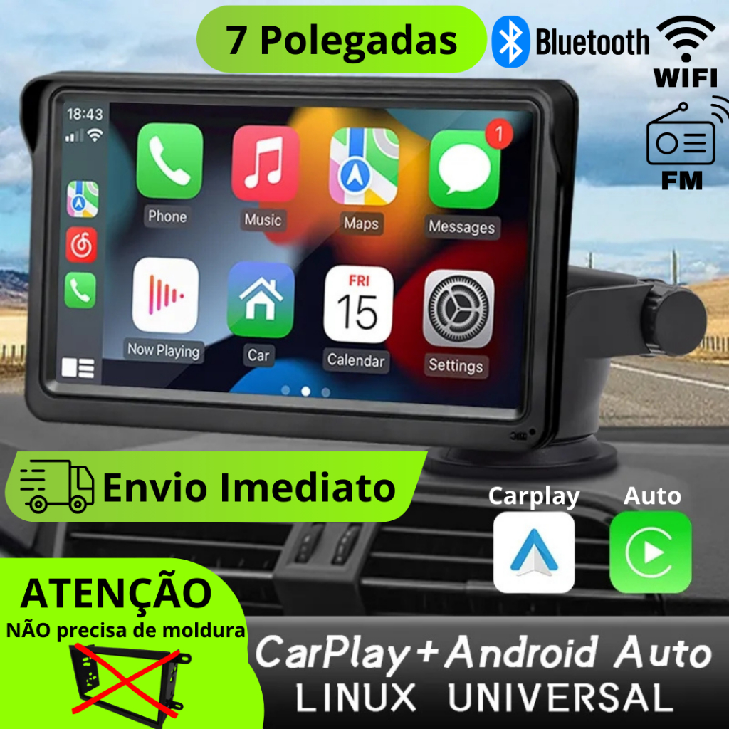Monitor para carro UBER - Carplay e AndroidAuto - 7 Polegadas - (Não ...