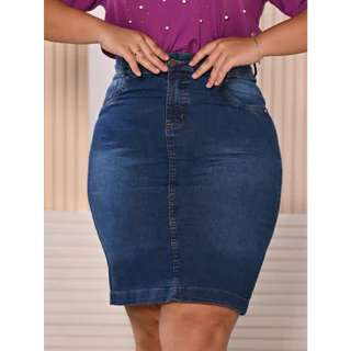 Saias Jeans Feminina Evangélica Midi Plus Size com Elastano Secretária