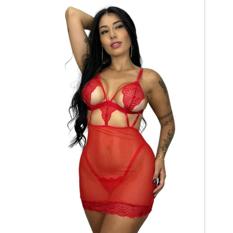 Camisola sensual tule + Calcinha