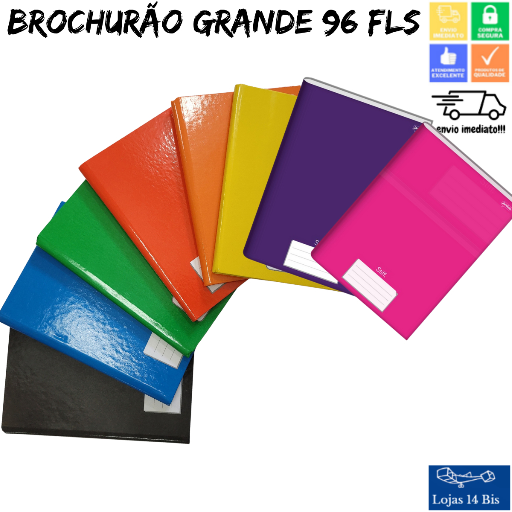 Caderno Brochurão Capa Dura Cores Diversas Grande 96 Folhas Stiff Jandaia Shopee Brasil 2677