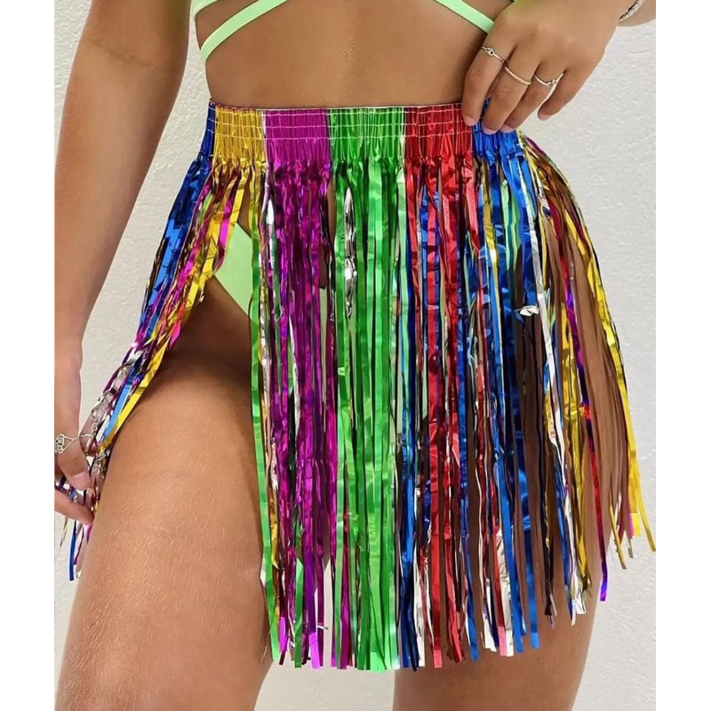 Saia de fita/fitilho metalizada fantasia de carnaval feminina | Shopee ...