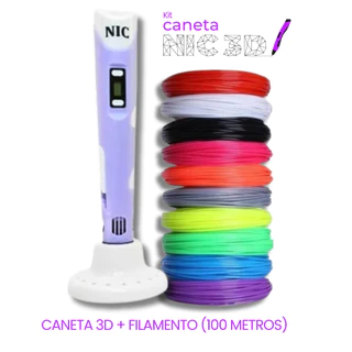 Caneta 3D Lilas + Filamento 100 metros - 6 Meses de Garantia