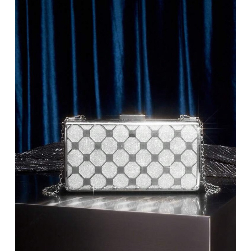 BOLSA CLUTCH LUXO PRATA ALÇA EM CORRENTE BRILHO CASAMENTO FESTA ...