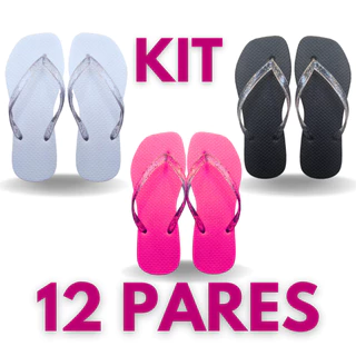 Kit com 12 Pares Chinelo Feminino de Borracha