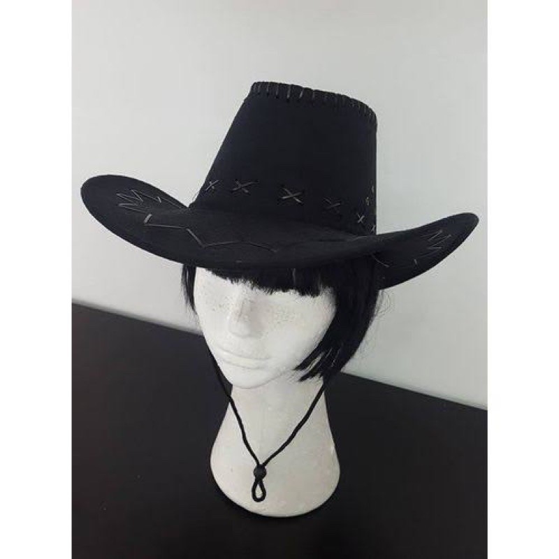 Chapéu De Cowboy Feminino / Masculino De Camurça Com Aba Larga PRETO