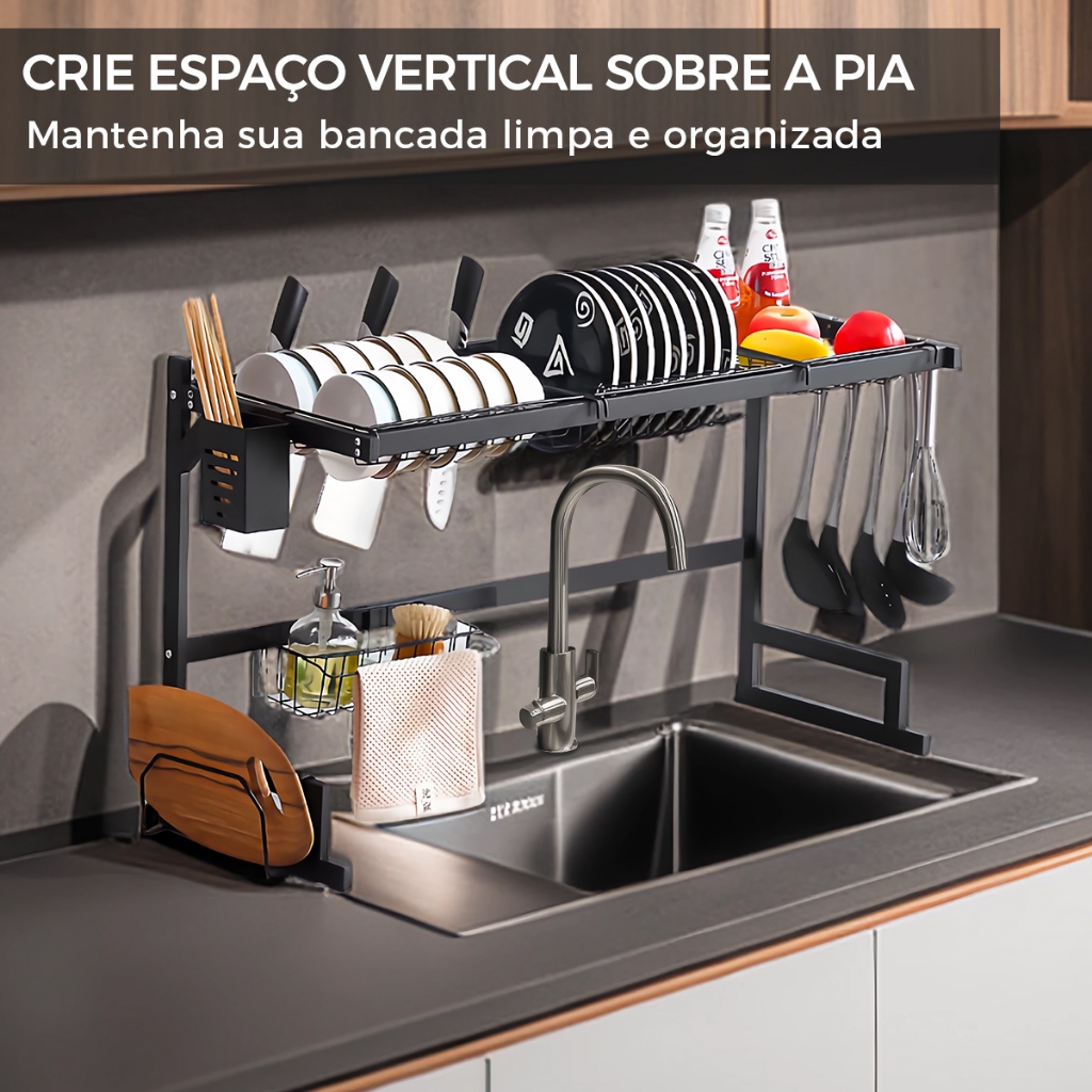 Escorredor Cozinha Pia Rack Aço Inoxidável 65cm Organizador Louça