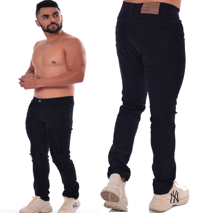 Calça Jeans Masculina Tradicional Slim Elastano Com Lycra preta