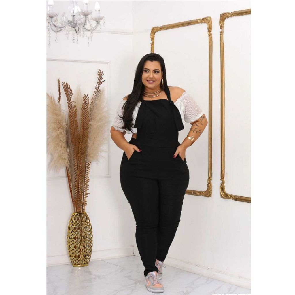 Macacão Feminino Plus Size Tamanho Grande Elegante Alça longo