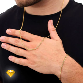 Corrente Masculina Correntinha Grumet 70cm Moeda Antiga com Pingente e Pulseira Banhada Ouro 18k com Garantia