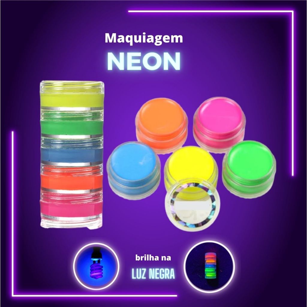 Tinta Neon Maquiagem Neon Brilha na Luz Negra 20 Unid