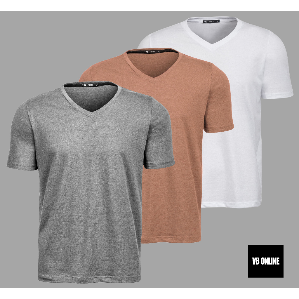Kit 3 Camisas Camisetas Masculina Básica Gola V
