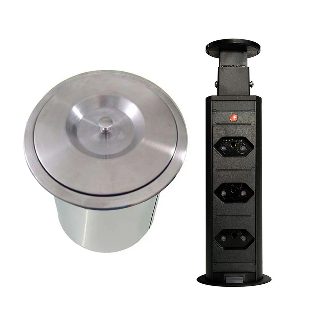 Kit Lixeira de Embutir em Pia Aço Inox 3 litros EMB-03 e Torre de 3 Tomadas
