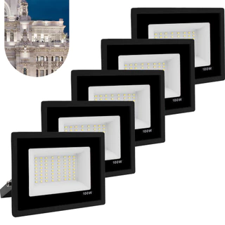 Kit 5 Refletor Led 100w Holofote Prova D'água Bivolt Luz Branco Frio