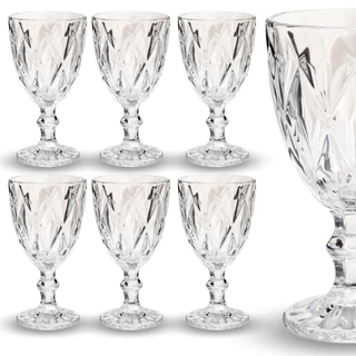 Jogo 6 Taça Diamante Copo Vidro Transparente Bico De Jaca 240ml