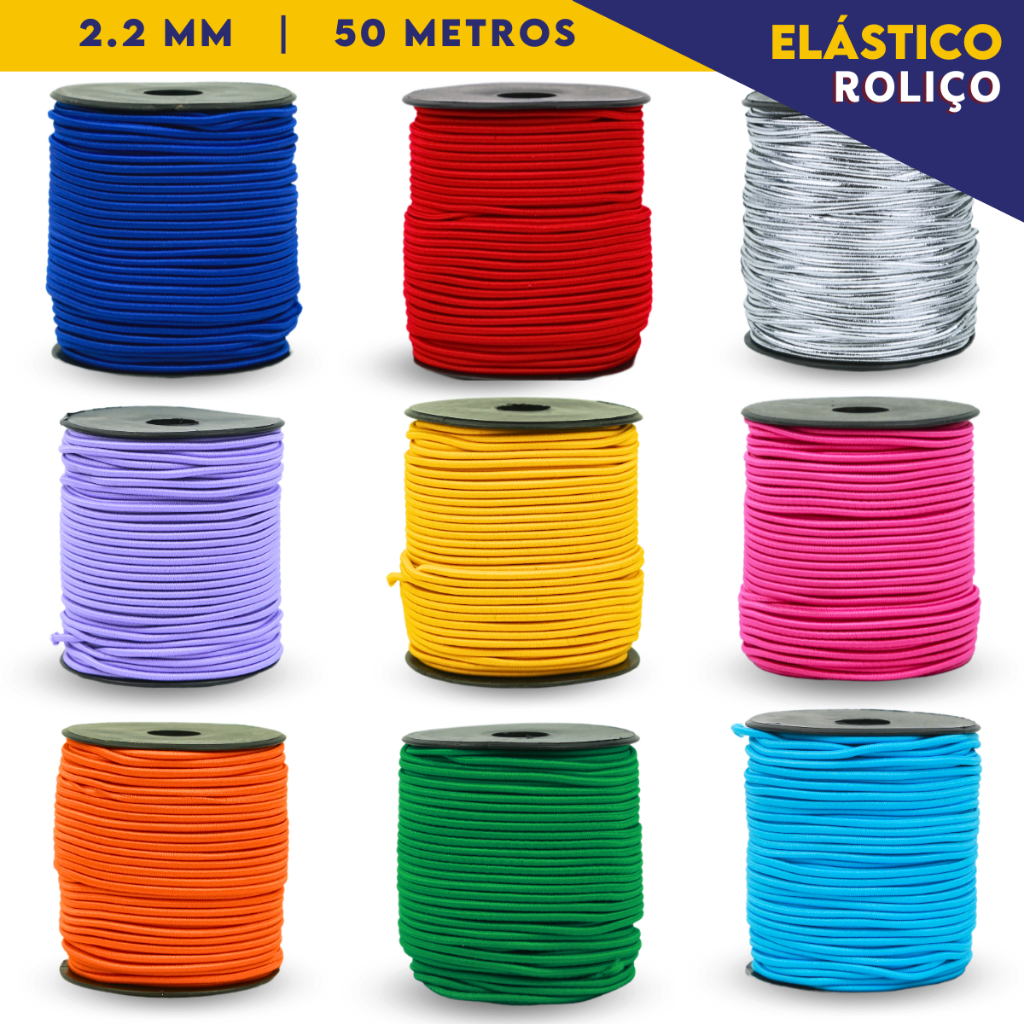 Elástico Roliço Cores Diversas 2.2mm - Com 50 Metros - UMK | Shopee Brasil
