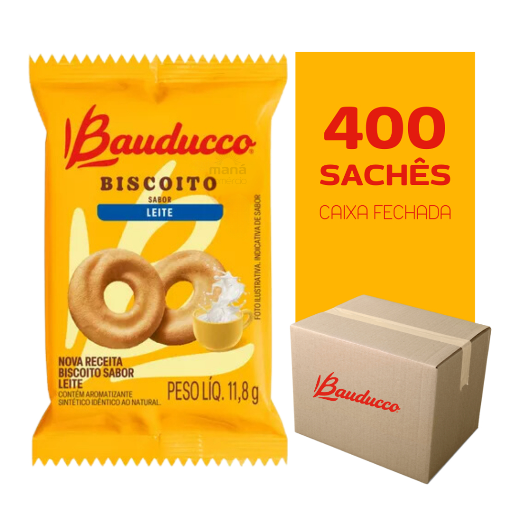 Biscoito Bauducco Banana e Canela 400 sachês de 11,5g cada