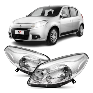 Farol Compatível com Renault Sandero 2012 a 2014 Foco Simples Máscara Cromada