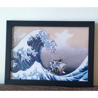 Quadro Anime One Piece Grande onda de kanagawa Going Merry Navio Chapéus de Palha