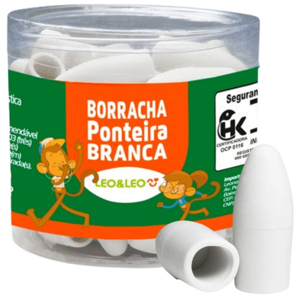 Borracha Escolar Leo Leo - Ponteira Branca 48 Unidade