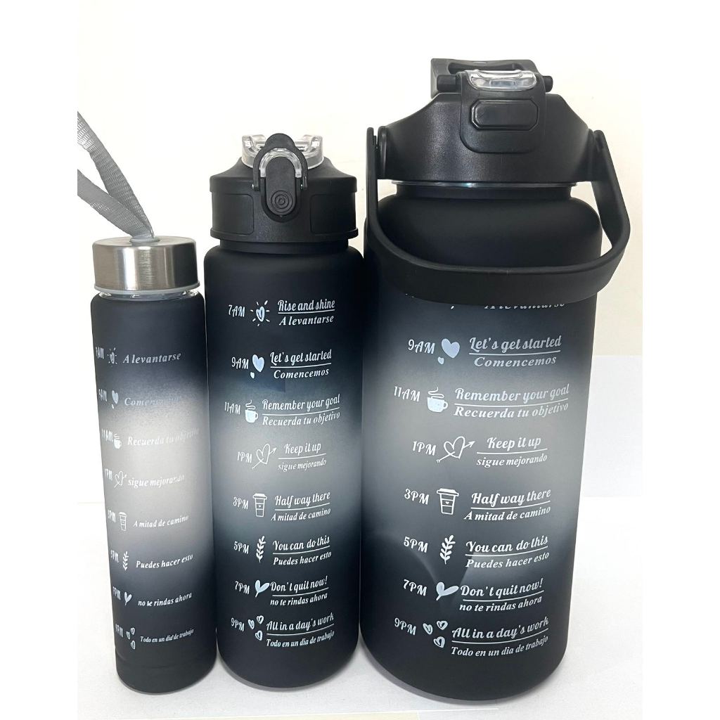 Kit 3 Galão Garrafa Copo De Água Com Canudo Squeeze 2l 900ml Preto