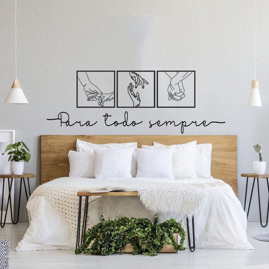 Kit 3 Quadros Casal Minimalista Mãos + Frase de parede para todo sempre Mdf
