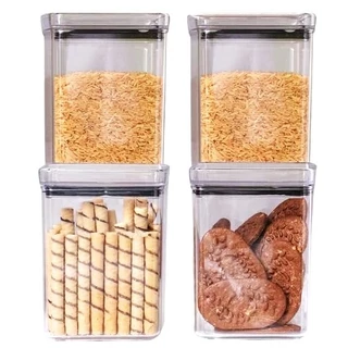 Kit 4 Potes Herméticos Quadrados Mantimentos Organizador Cozinha Acrílico 1,1 Litro