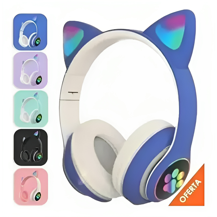 Headset Fone de Ouvido sem fio Gatinho Com Led Bluetooth Infantil Meninas Gato Gamer Celular