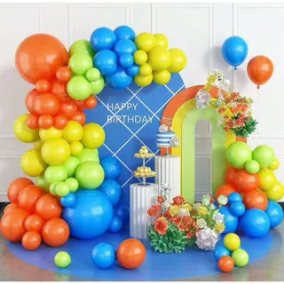 Balão de aniversário kit 140 balões Verde Lima + Laranja + Amarelo + Azul para decoração de Festas.