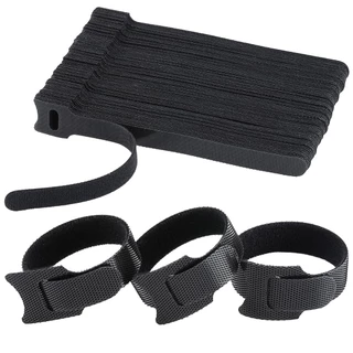 Kit 25 - Abraçadeira Preta para Organizar Cabos e Fios de Velcro Vara de Pesca Reutilizável
