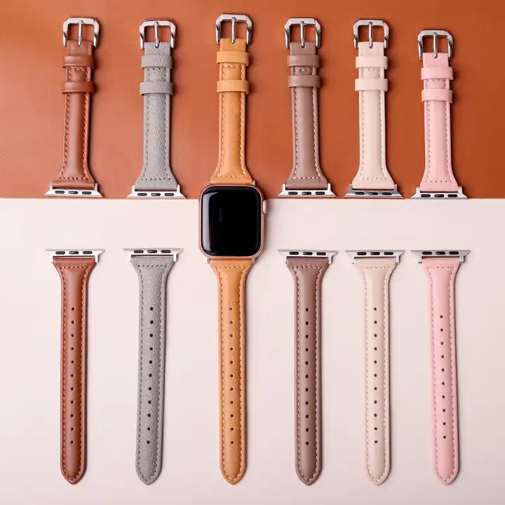 Pulseira em couro slim Fino para apple watch séries 38mm 40mm 41mm 42mm 44mm 45mm