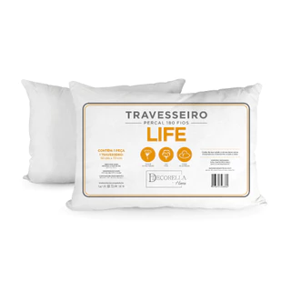 Kit 2 Travesseiros Percal Algodão 70X50 cm Fibra Siliconada Extra Macio