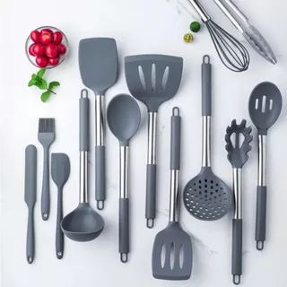 Jogo de Cozinha Preto Kit C/13 Peças de Silicone, Utensílios e Copo Suporte para Cozinha