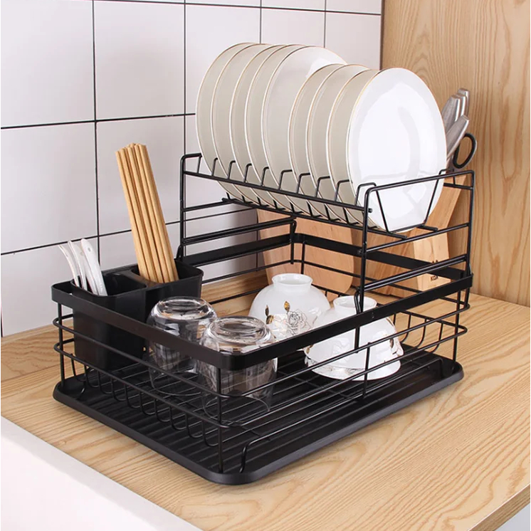 Escorredor de Louças Rack Organizador 2 Andares Preto