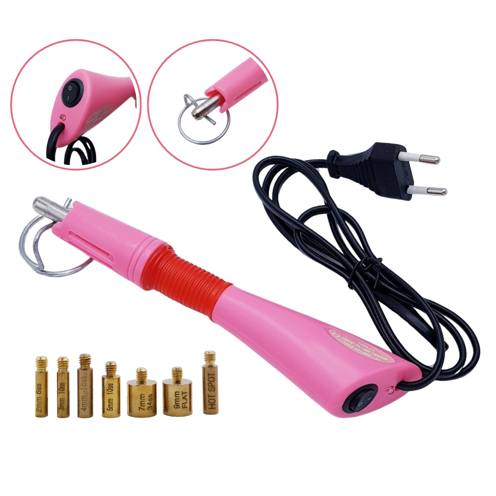 BLUESEABUY Applicateur Strass Hotfix Applicateur Baguette Avec 3 Boîtes De Strass De Couleurs Mélangées 7 Embouts De Tailles Différentes, Pince, Brosse De Nettoyage, Support, 2 Crayons