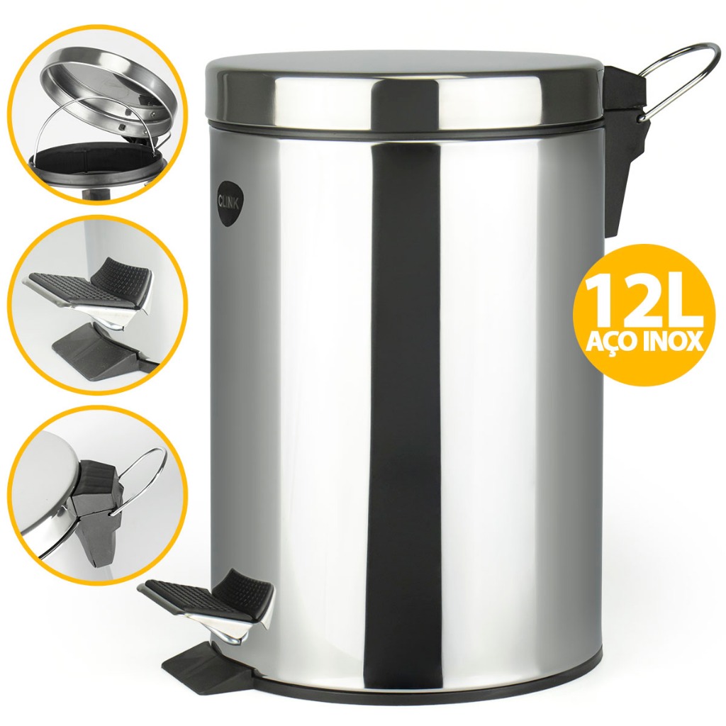 Lixeira Aço Inox Cozinha e Banheiro 12 Litros Com Pedal + Balde Cesto Lixo  Interno Removível - Magazine Gerais