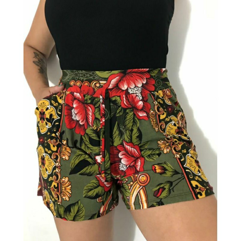 Short Feminino com Bolso Tecido Liganete Fresquinho para Verão Malha Fria