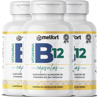 Kit x 3 Vitamina B12 180 Cápsulas 500mg Cianocobalamina Super Original