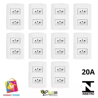 Kit de Tomada Dupla 20A com 10 unidades - Pluzie Original – sem Parafuso Visível