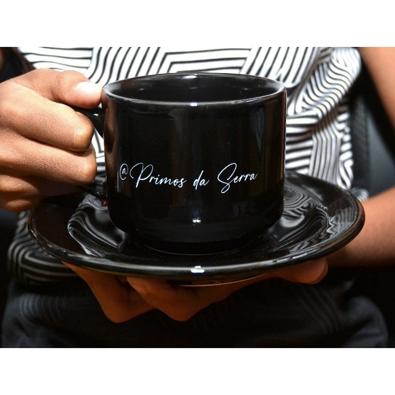 Xícara preta Personalizada+ Pires 200ml
