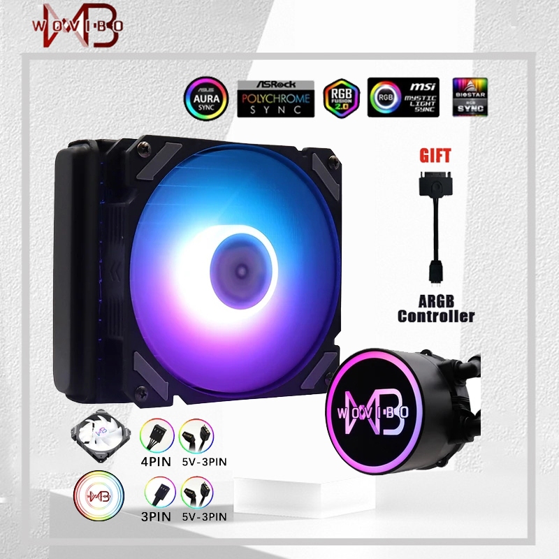 Wovibo Water Cooling Fan 120mm CPU Liquid Cooler Radiator PWM 4PIN RGB ...