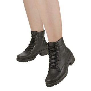 Bota Coturno Preto Feminino Salto Médio Conforto Blogueira Tratorada 34 ao 43