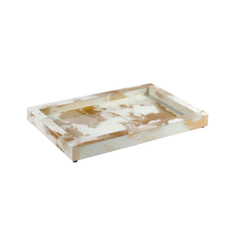 Bandeja De Vidro Retangular Luxo Pintura Marmorizada/Cores lisas e Espelhada 14x31cm para Lavabo/Perfumes/Banheiro/Decoração e Organização de Ambientes